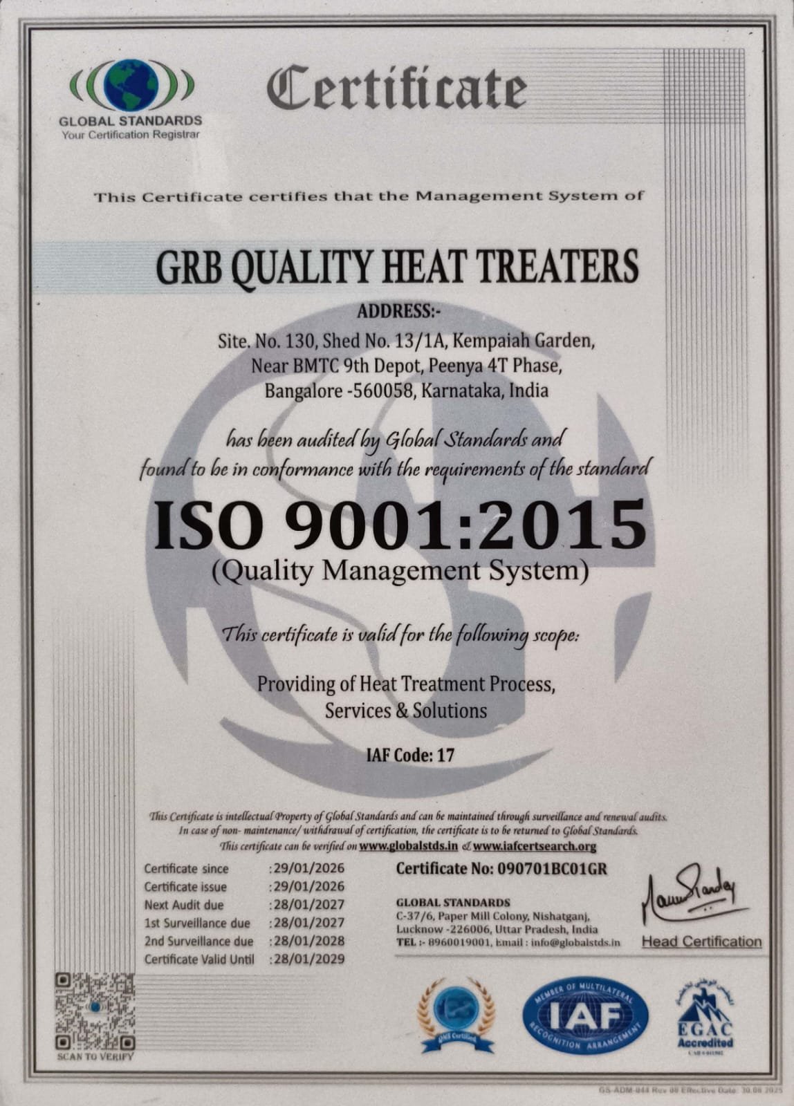 ISO 9001:2015 Certificate